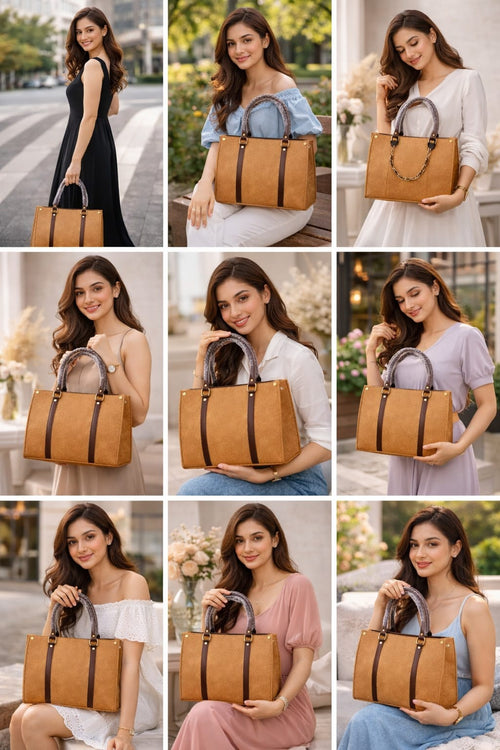 Classic Tan Structured Tote Bag