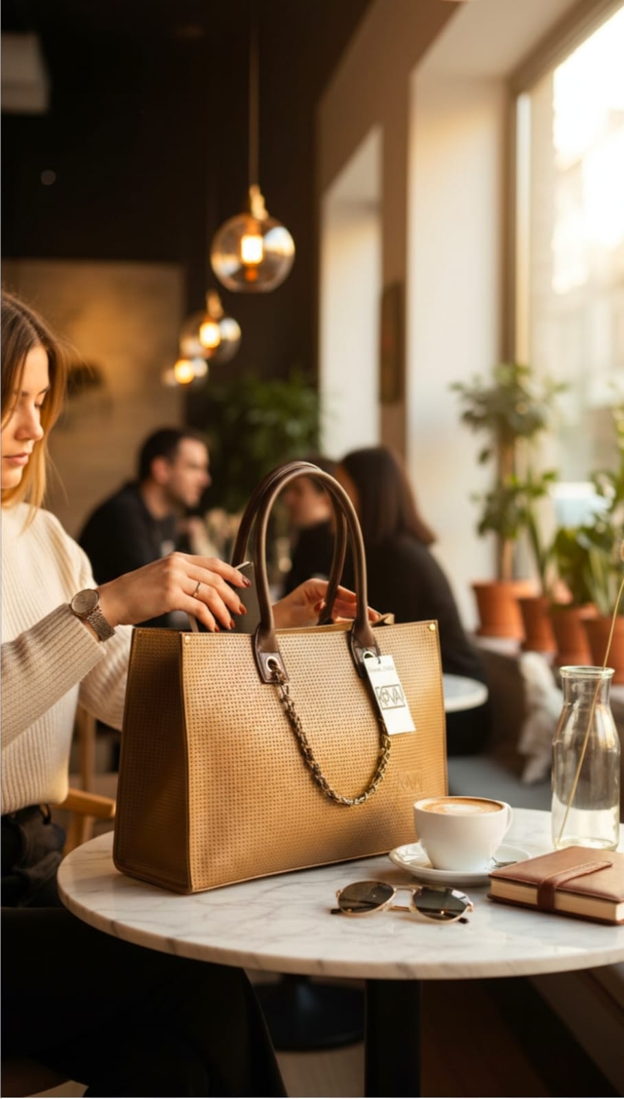 Classic Tan Structured Tote Bag