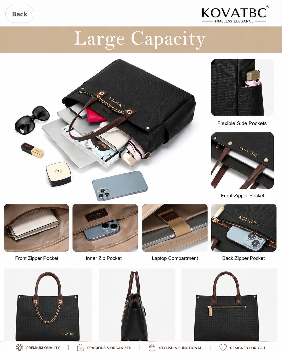 Women's tote Handbag Black